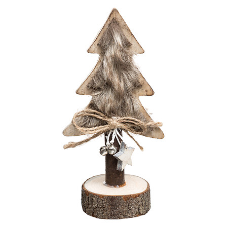 SAPIN EN BOIS AVEC FOURRURE - H16CM