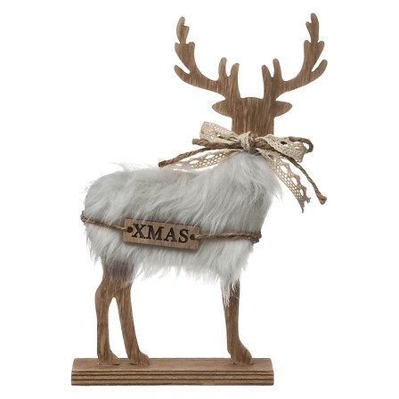 RENNE EN BOIS AVEC FOURRURE - H21CM