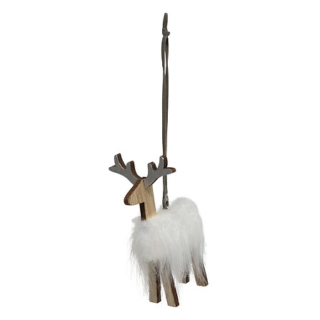SUJET DE NOËL EN BOIS - RENNE AVEC FOURRURE - L11CM