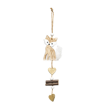 SUJET DE NOËL EN BOIS RENARD AVEC COEUR - L5,5xP0,5xH21CM