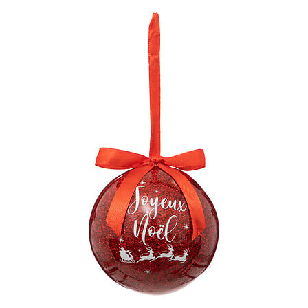 BOULE DE NOËL - GLITTER - ROUGE "JOYEUX NOËL" - 75MM