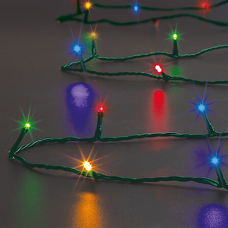 GUIRLANDE LUMINEUSE EXTÉRIEURE - 10M - 100 LED - COULEUR DU FIL VERT - MULTICOLORE - 8 FONCTIONS - TIMER - SUR TRANSFORMATEUR 