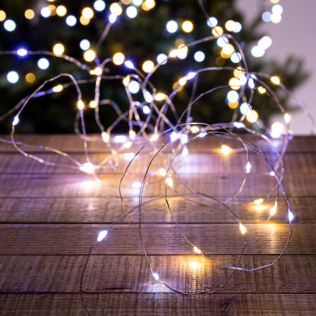 GUIRLANDE LUMINEUSE EXTÉRIEUR - 10M - 100 LED - BLANC CHAUD BLANC FROID - 8 FONCTIONS - COULEUR DU FIL CUIVRE - SUR TRANSFORMATEUR