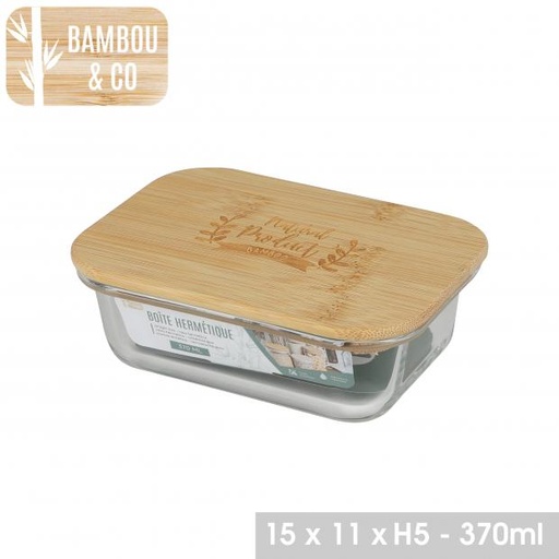 BAMBOU & CO FRIGOBOX - BOITE EN VERRE HERMÉTIQUE AVEC COUVERCLE BAMBOU - 370ML