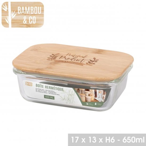 BAMBOU & CO FRIGOBOX - BOITE EN VERRE HERMÉTIQUE AVEC COUVERCLE BAMBOU - 650ML