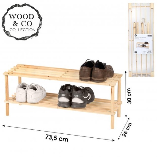 WOOD & CO - ÉTAGERE RANGE CHAUSSURES À 2 NIVEAUX - 74X26XH30CM