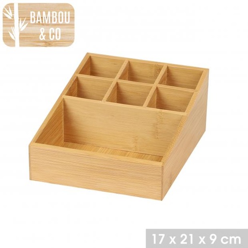 BAMBOU & CO - ORGANISEUR COSMÉTIQUE AVEC 7 COMPARTIMENTS EN BAMBOU - 17X21XH9CM