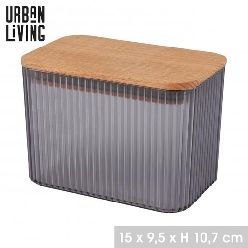 SAMBA - BOITE HERMETIQUE GRISE DE 1 LITRE AVEC COUVERCLE EN BOIS  -15X9,5XH10,7CM