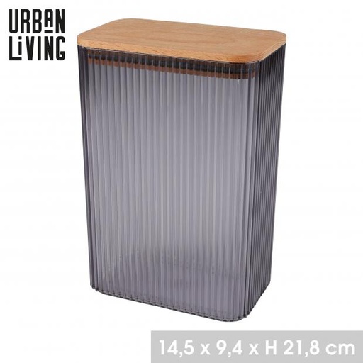 SAMBA - BOITE HERMÉTIQUE  GRISE DE 2 LITRES AVEC COUVERCLE EN BOIS - 14,5X9,4XH21,8CM