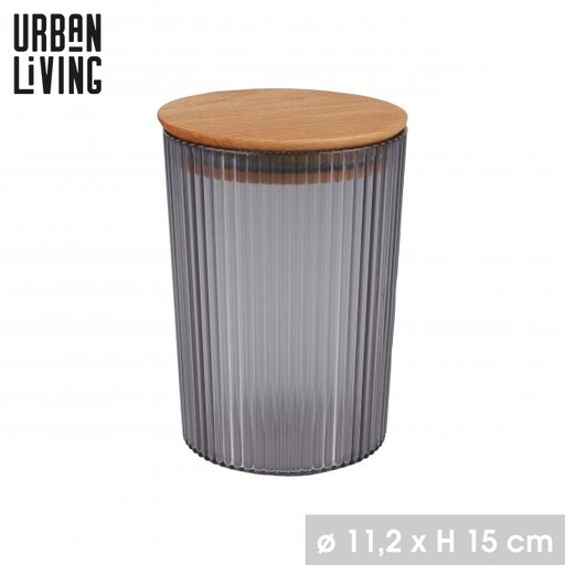 SAMBA - BOITE HERMÉTIQUE GRISE DE 900ML AVEC COUVERCLE EN BOIS - DIAMÈTRE 11,2CM X H15CM