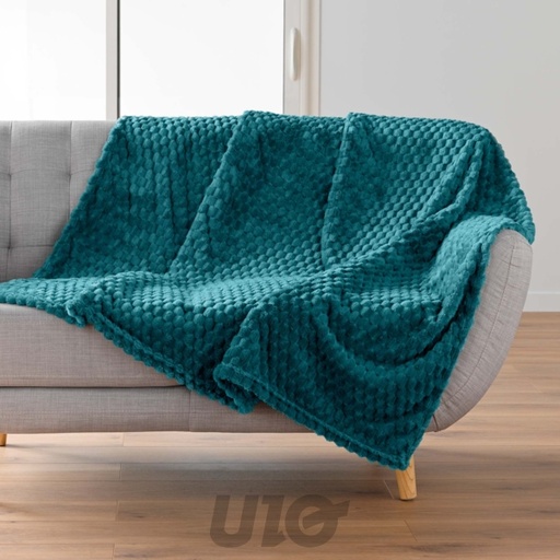 PLAID 125 x 150 CM FLANELLE RELIEF UNIE MINI FROSTY BLEU