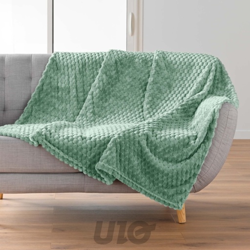 PLAID 125 x 150 CM FLANELLE RELIEF UNIE MINI FROSTY SAUGE