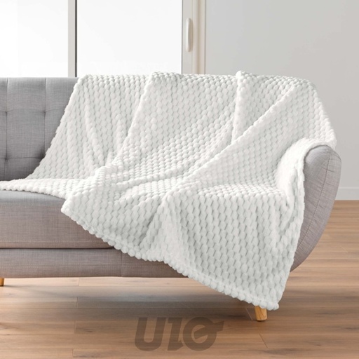 PLAID 125 x 150 CM FLANELLE RELIEF UNIE MINI FROSTY NATUREL