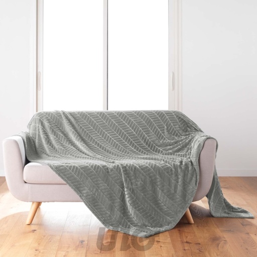 PLAID 180 x 220 CM FLANELLE RELIEF UNIE ARYA GRIS