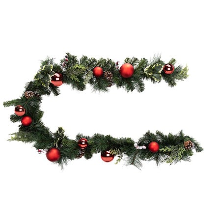 GUIRLANDE NATURE AVEC BOULES ROUGES -  H2MxD20CM