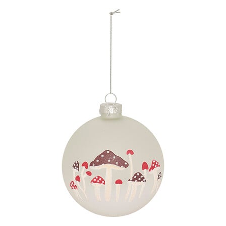 BOULE DE NOËL EN VERRE - 100MM - CHAMPIGNON BLANC
