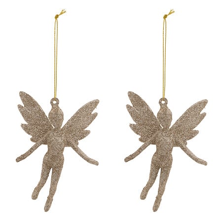 SUJET DE NOËL EN PLASTIQUE - FÉE PAILLETÉ - OR - H13CM - 2 PIÈCES