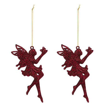 SUJET DE NOËL EN PLASTIQUE - FÉE PAILLETÉE - ROUGE - 2 PIÈCES - H15CM