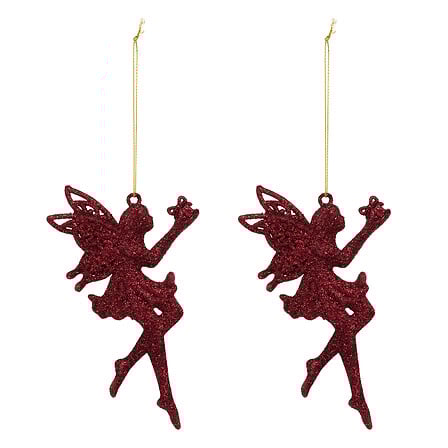 SUJET DE NOËL EN PLASTIQUE - FÉE PAILLETÉE - ROUGE - 2 PIÈCES - H15CM