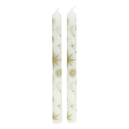 2 BOUGIES BÂTON IMPRIMÉES ÉTOILE - 144G - BLANC