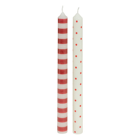 2 BOUGIES BÂTON IMPRIMÉES - 140G - ROUGE ET BLANC
