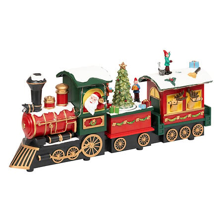 VILLAGE LUMINEUX - TRAIN DU PÈRE NOËL MUSICAL ET LUMINEUX AVEC MOUVEMENT -  18 LEDS - À 3 PILES AAA NON INCLUSES