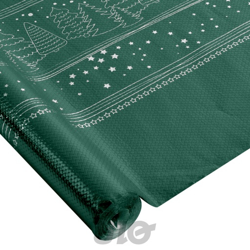 NAPPE DÉCORÉE ET CHROMÉE - 1,18*5M -  COULEUR VERT SAPIN