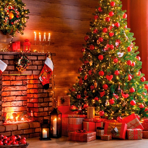 SET DE 20 SERVIETTES PAPIER - MOTIF SAPIN AU COIN DU FEU - 3 PLIS - 33x33CM