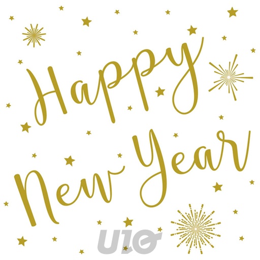 SET DE 20 SERVIETTES PAPIER - MOTIF HAPPY NEW YEAR OR - 3 PLIS - 33x33CM