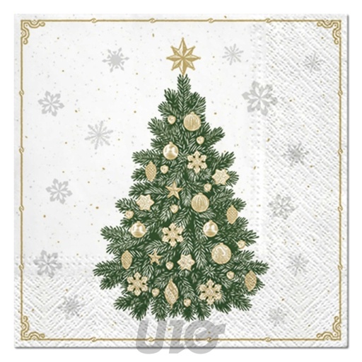 SET DE 20 SERVIETTES EN PAPIER - 3 PLIS - 33x33CM - MOTIF SAPIN GIVRÉ