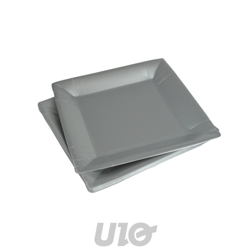 SET DE 20 ASSIETTES CARRÉES EN CARTON -  23CM - COULEUR ARGENT