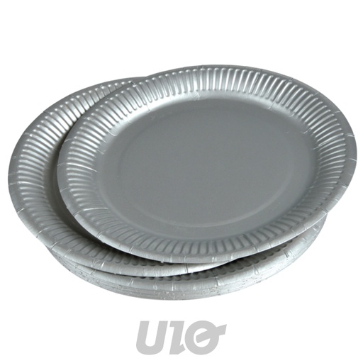 SET DE 10 ASSIETTES EN CARTON - D26CM - COULEUR ARGENT