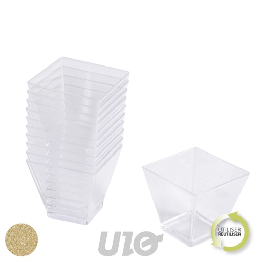 SET DE 25 VERRINES EN PLASTIQUE RÉUTILISABLE - CARRÉ - 60ML - COULEUR OR