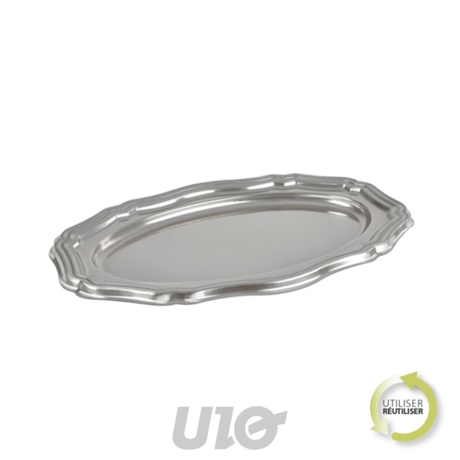 SET DE 2 PLATEAUX OVALES LOUIS XV - 58x30CM - COULEUR ARGENT