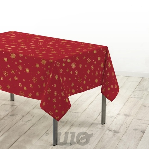 NAPPE RECTANGLE EN MICROFIBRE - 140x240CM - IMPRIMÉE MÉTALLISÉE ASTRELIA ROUGE-OR
