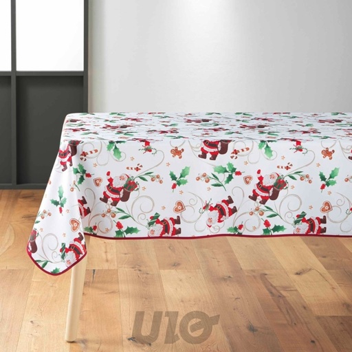 NAPPE RECTANGLE EN POLYESTER - 150x240CM - IMPRIMÉE PÈRE NOËL BLANC
