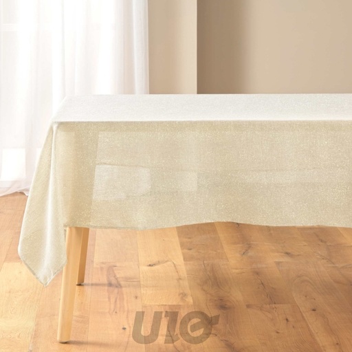 NAPPE RECTANGLE EN POLYESTER - 140x240CM - UNI AVEC FILS MÉTALLISÉS STRASS OR