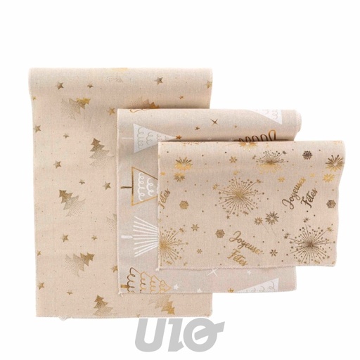 CHEMINS DE TABLE - 35x140CM  - POLYCOTON IMPRIMÉ MÉTALISÉ NOELA - 3 MODÈLES DISPONIBLES