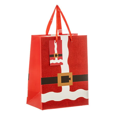 Sac Cadeau Imprimé de Noël - Petite Taille - Père Noël à Paillettes Rouge - L18xP10xH23cm