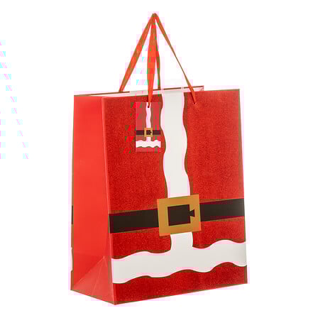 Sac Cadeau Imprimé de Noël - Taille Moyenne - Père Noël à Paillettes Rouge - L26,7xP13,7xH33cm