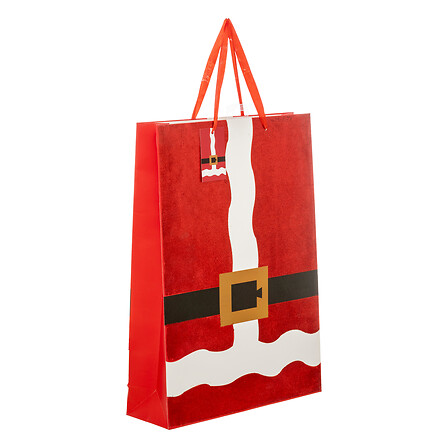 Sac Cadeau Imprimé de Noël - Grande Taille - Père Noël à Paillettes Rouge - L33xP10xH45,5cm