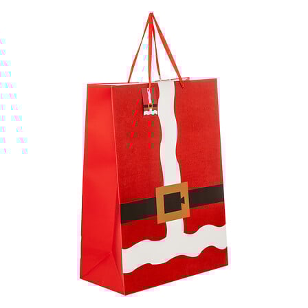 Sac Cadeau Imprimé de Noël - Taille Jumbo - Père Noël à Paillettes Rouge - L40xP20xH55,8cm