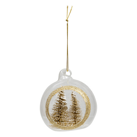 Boule de Noël en verre - 80mm - Motif Sapins neige couleur Or