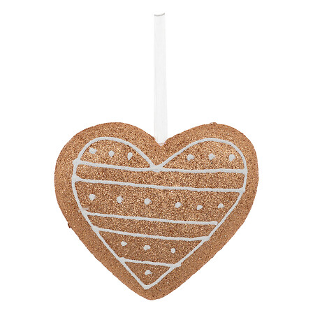 Sujet de Noël en Polystyrène - Cookie en forme de Coeur - Paillettes - H13cm - Marron