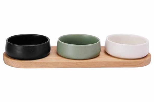 BITES SET DE 4 PIÈCES POUR APÉRO - PLATEAU DE SERVICE 32X10,5CM AVEC 3 BOL D9,5X3,5CM
