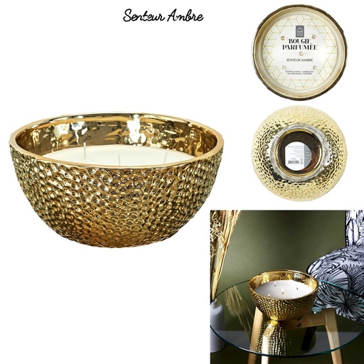 BOUGIE PARFUMÉE MARTELÉE DORÉE - 5 MÈCHES - D21CM