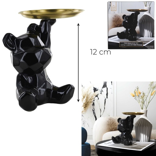 STATUE OURSON VIDE POCHE NOIRE - H12CM
