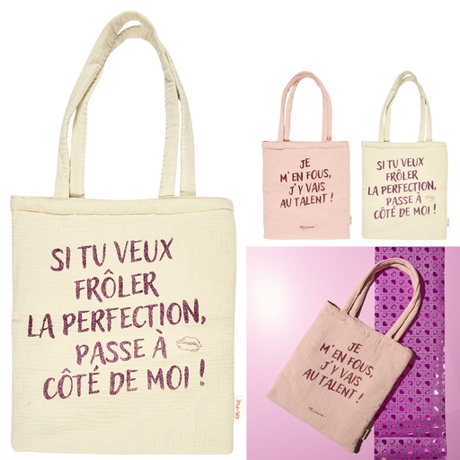 TOTE BAG GAZE DE COTON - GRL PWR - 36.5X42CM