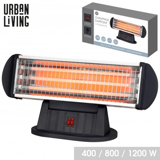 CHAUFFAGE À QUARTZ - 3 RADIANTS - 3 PUISSANCES 400W/800W/1200W - 51X20XH24CM