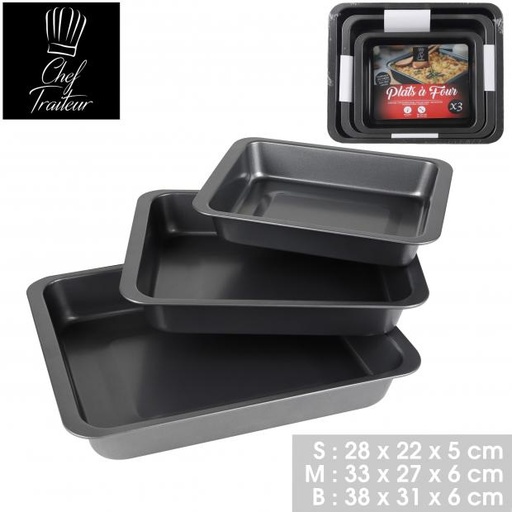 LE FOUR - 3 PLATS À FOUR RECTANGULAIRE - 28X22XH5CM/33X27XH6CM/38X31XH6CM